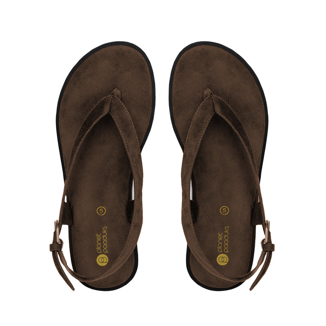 Aida Luxe Thong-Strap Vegan Suede Brown Women Sandals
