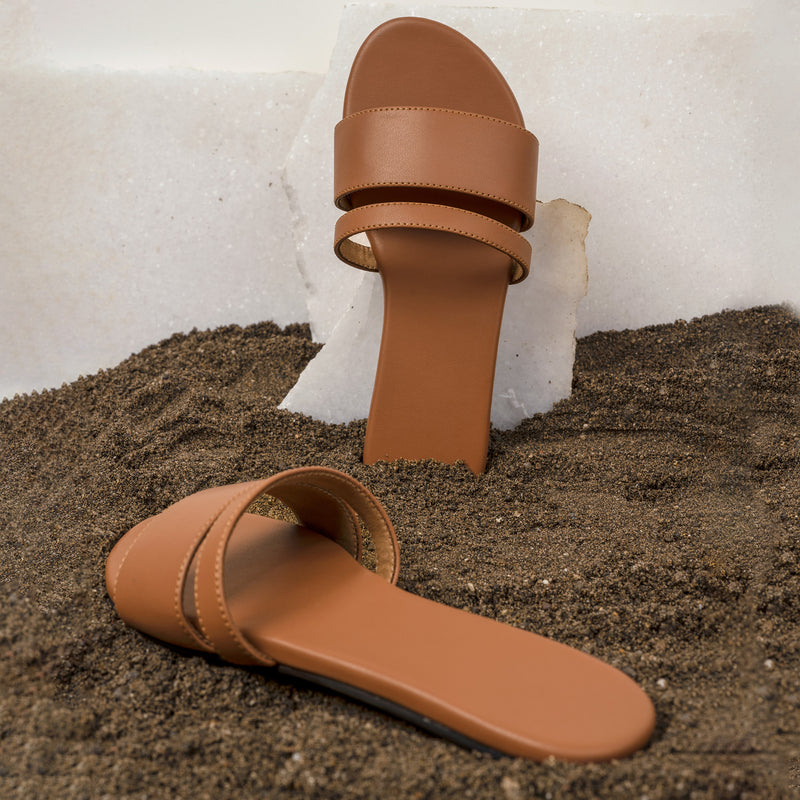 Tev Cloak Vegan Leather Tan Women Slides Thrift Edit