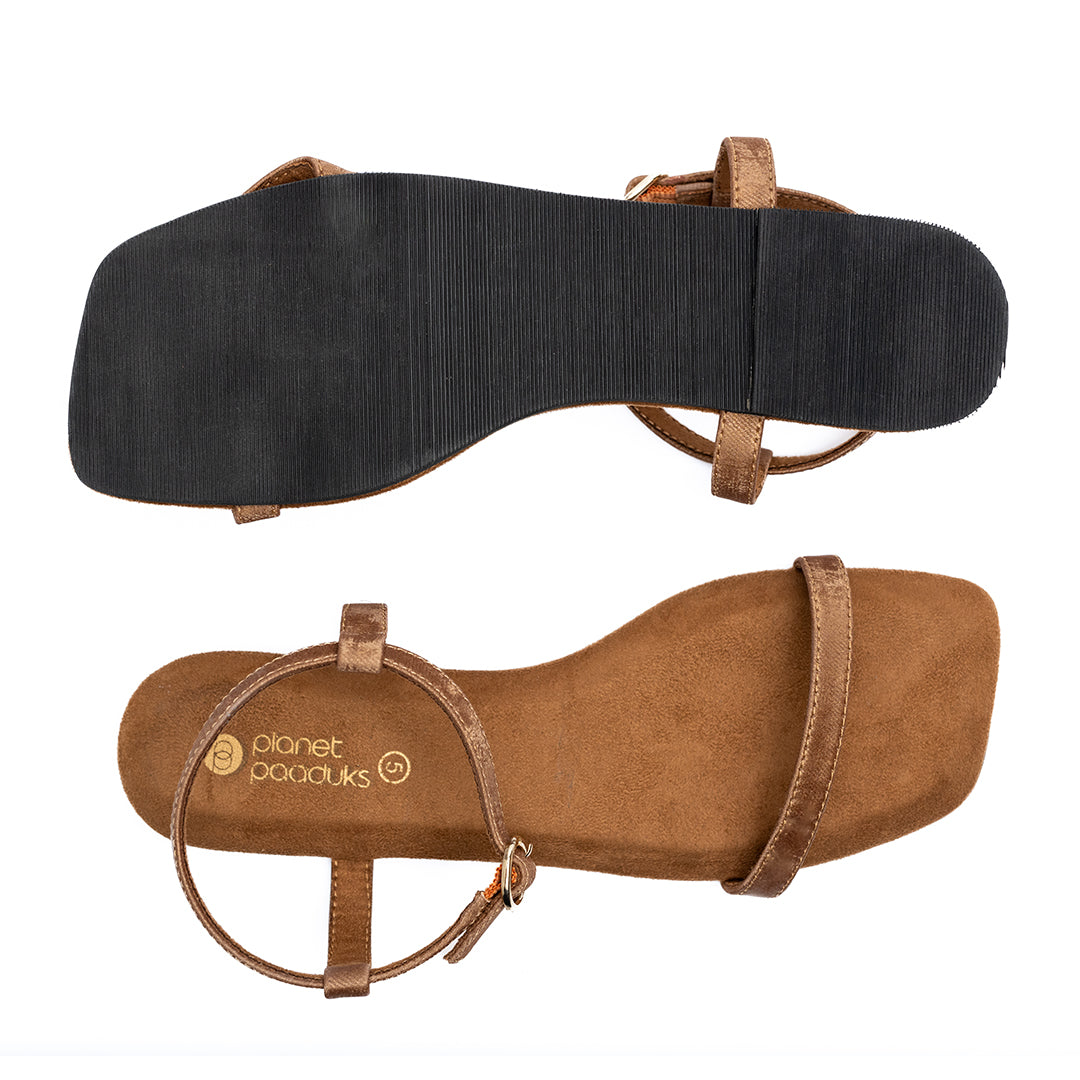 Zoe Luxe Ankle-Strap Vegan Leather Tan Women Sandals - Image 4 - Paaduks