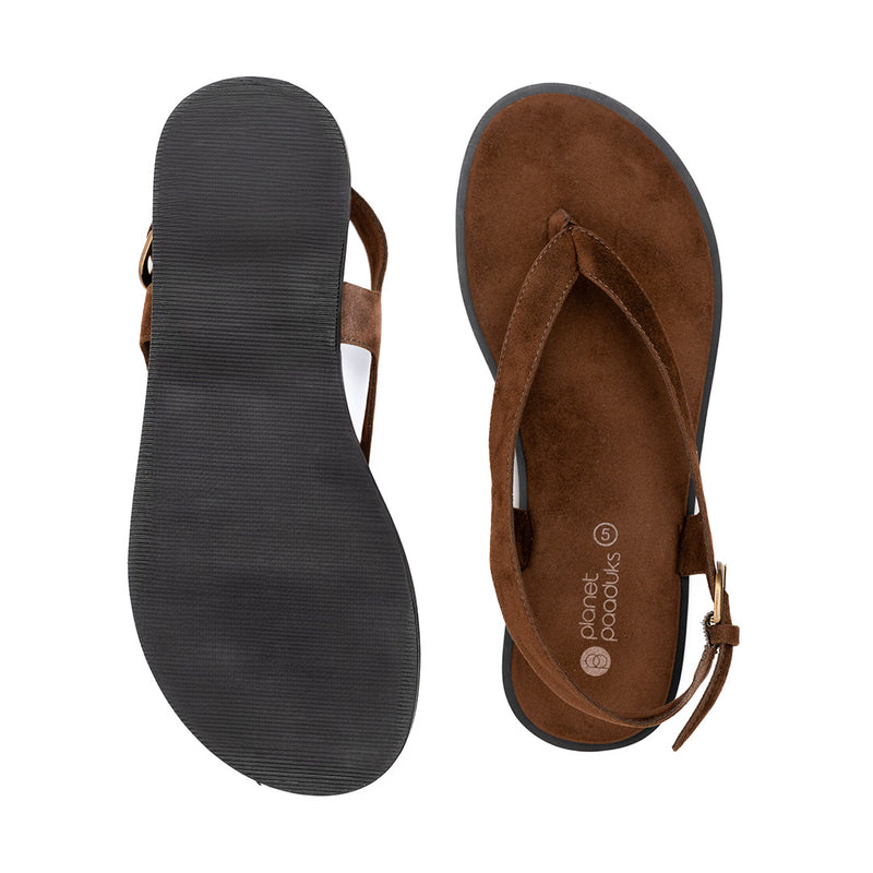 Aida Luxe Thong Strap Vegan Suede Brown Women Sandals Paaduks