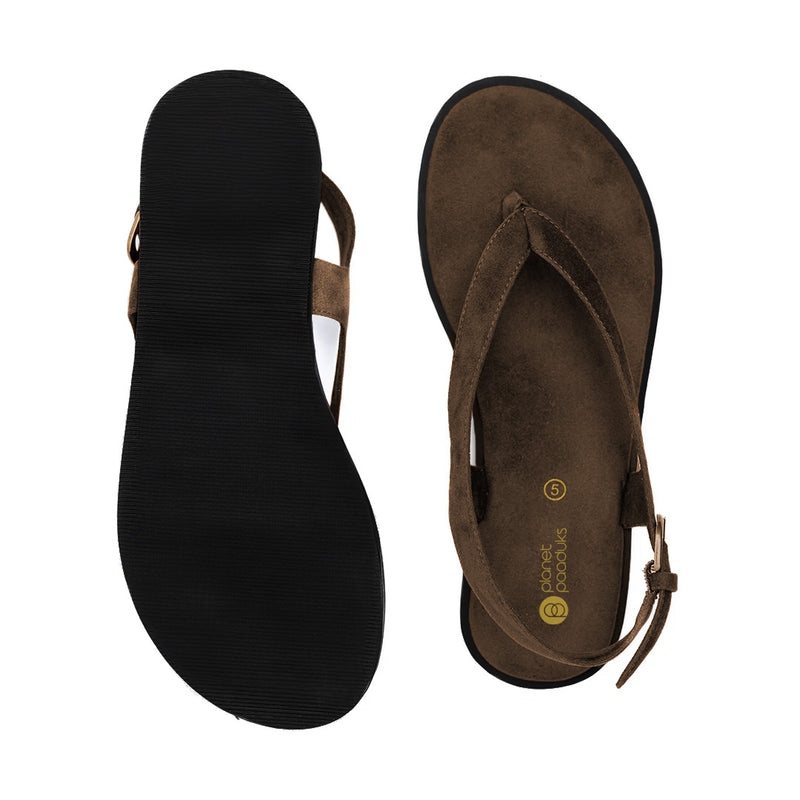Aida Luxe Thong-Strap Vegan Suede Brown Women Sandals