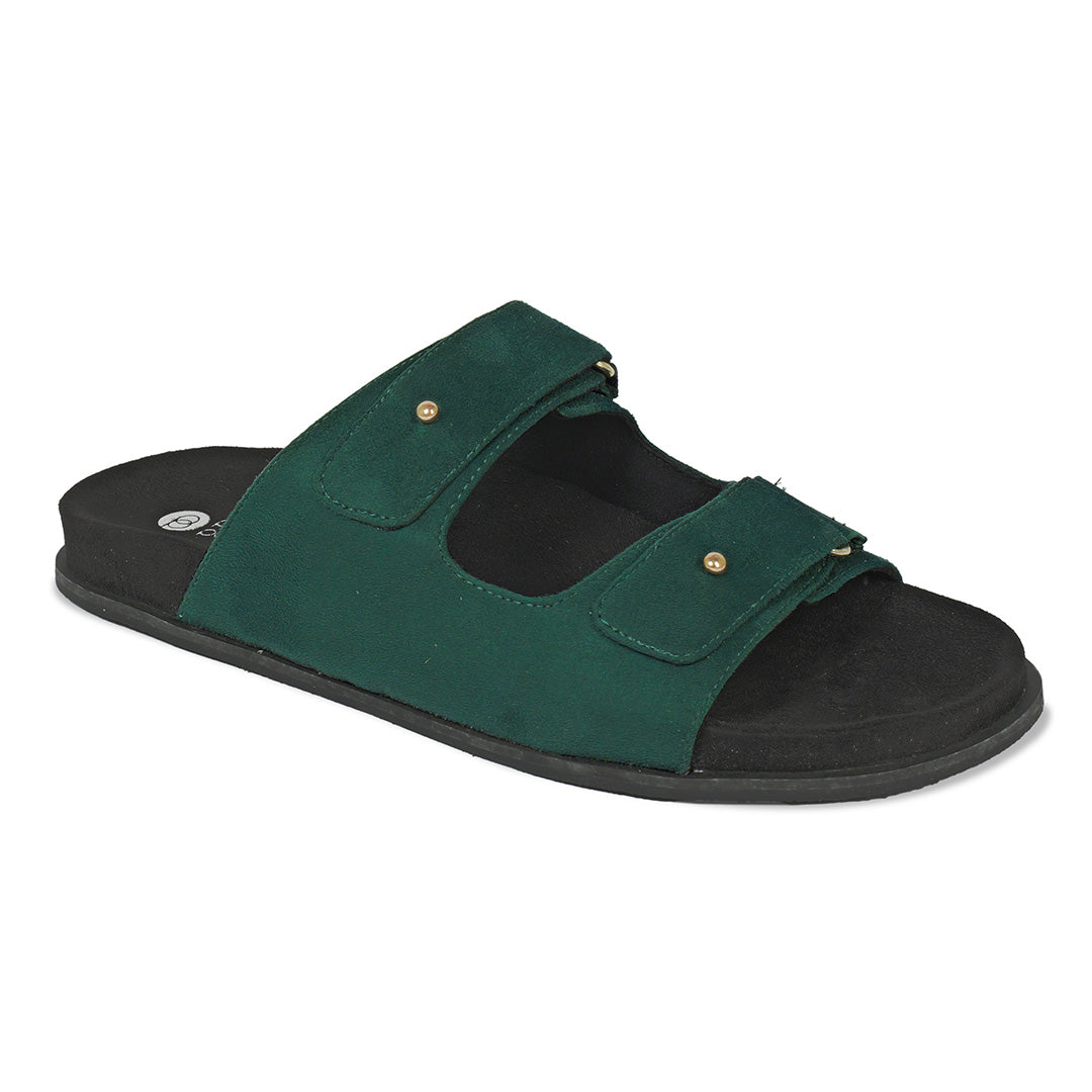 Zen Luxe Dual-Strap Vegan Suede Green Men Slides - Paaduks