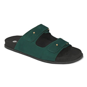 Zen Luxe Dual-Strap Vegan Suede Green Men Slides