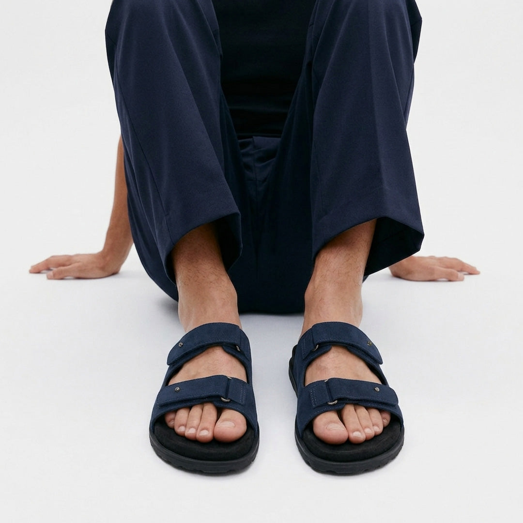 Zen Luxe Dual-Strap Vegan Suede Blue Men Slides - Image 2 - Paaduks