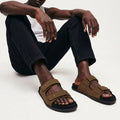 Zen Luxe Dual-Strap Vegan Suede Tan Men Slides - Image 2 - Paaduks