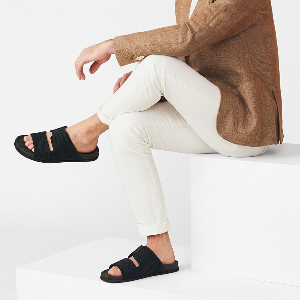 Finn Luxe Cloak Corduroy Black Men Slides - Image 2 - Paaduks