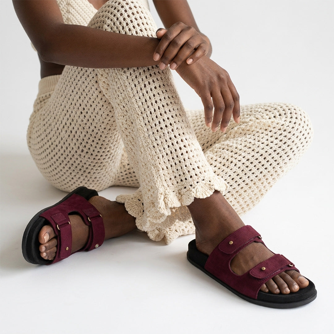 Zen Luxe Dual-Strap Vegan Suede Maroon Women Slides