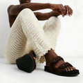 Zen Luxe Dual-Strap Vegan Suede Dark Brown Women Slides - Image 2 - Paaduks