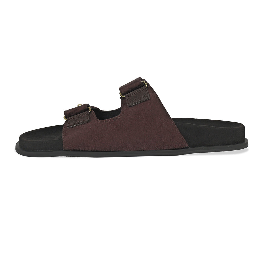 Zen Luxe Dual-Strap Vegan Suede Dark Brown Women Slides - Image 3 - Paaduks