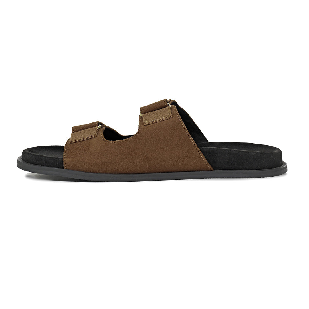 Zen Luxe Dual-Strap Vegan Suede Tan Men Slides - Image 3 - Paaduks