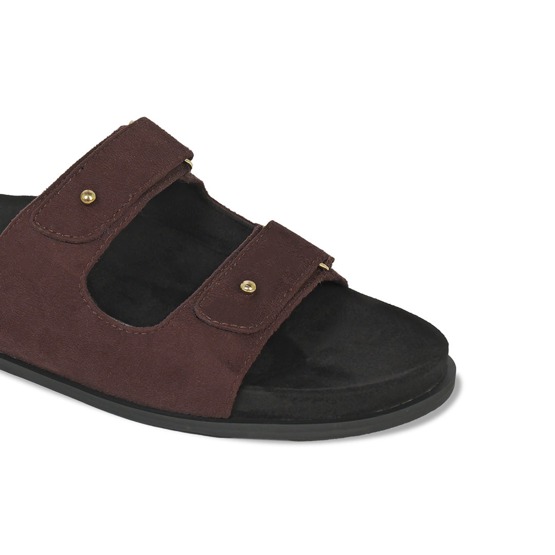 Zen Luxe Dual-Strap Vegan Suede Dark Brown Women Slides - Image 4 - Paaduks
