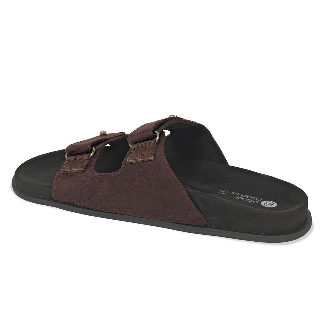 Zen Luxe Dual-Strap Vegan Suede Dark Brown Women Slides - Image 5 - Paaduks