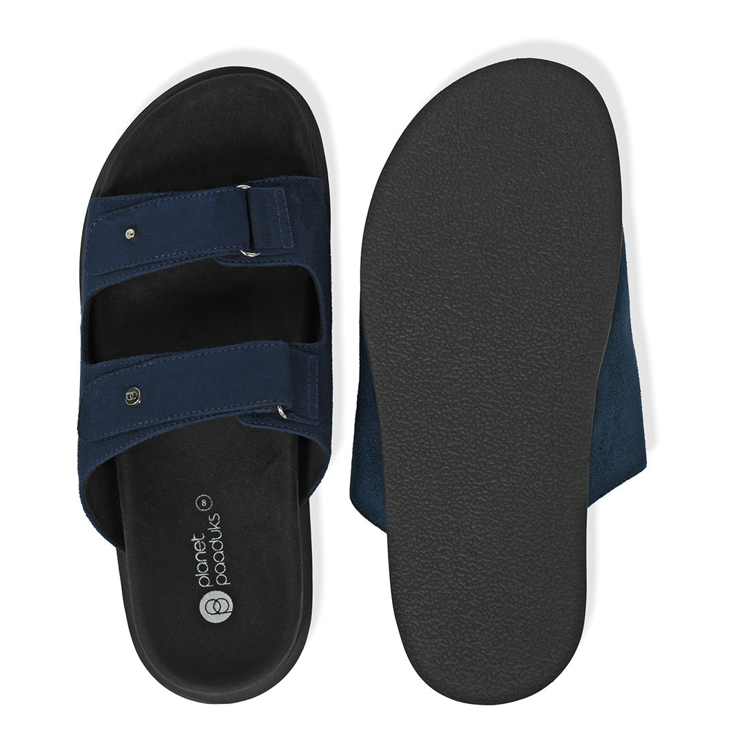 Zen Luxe Dual-Strap Vegan Suede Blue Men Slides - Image 6 - Paaduks