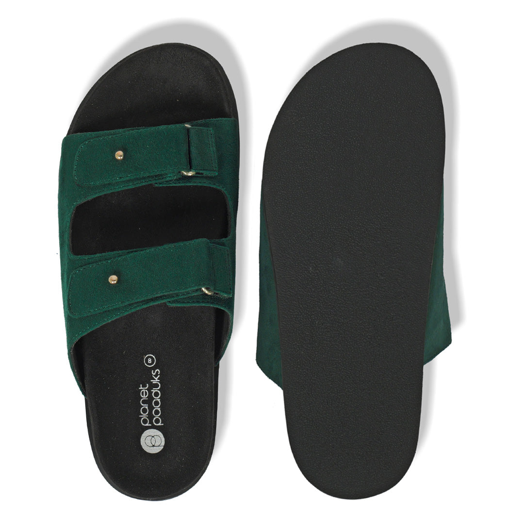 Zen Luxe Dual-Strap Vegan Suede Green Men Slides - Image 6 - Paaduks