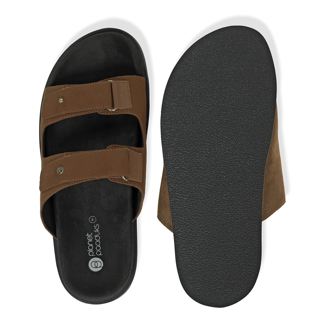 Zen Luxe Dual-Strap Vegan Suede Tan Men Slides - Image 7 - Paaduks