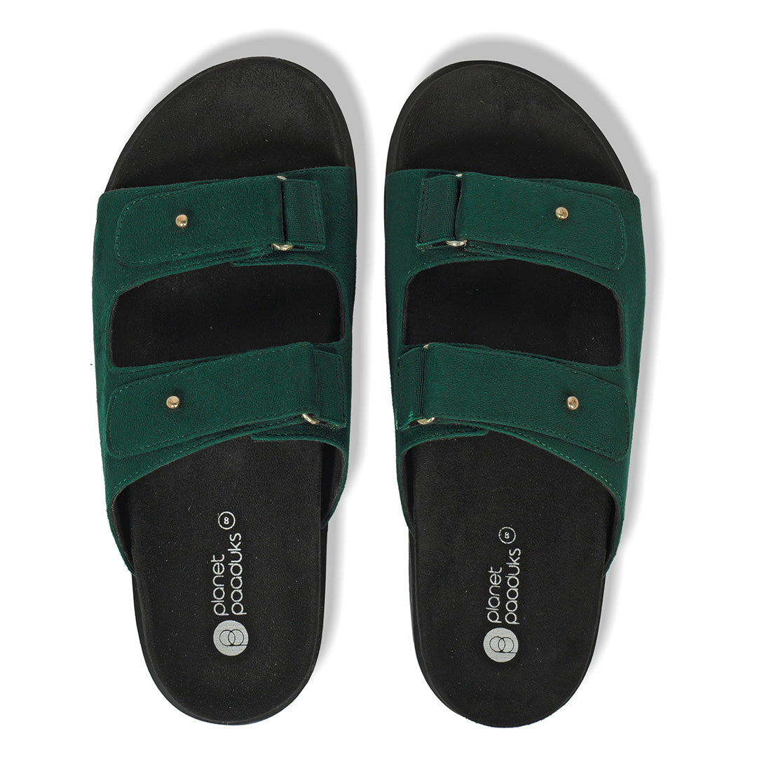 Zen Luxe Dual-Strap Vegan Suede Green Men Slides - Image 7 - Paaduks