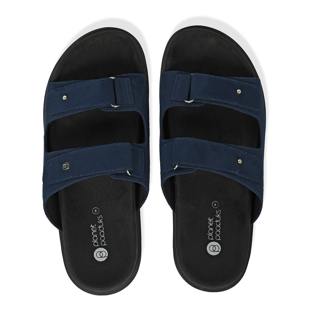 Zen Luxe Dual-Strap Vegan Suede Blue Men Slides - Image 7 - Paaduks