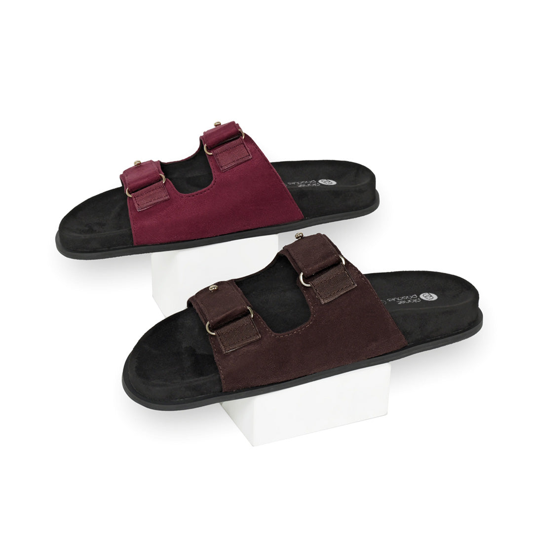 Zen Luxe Dual-Strap Vegan Suede Dark Brown Women Slides - Image 8 - Paaduks