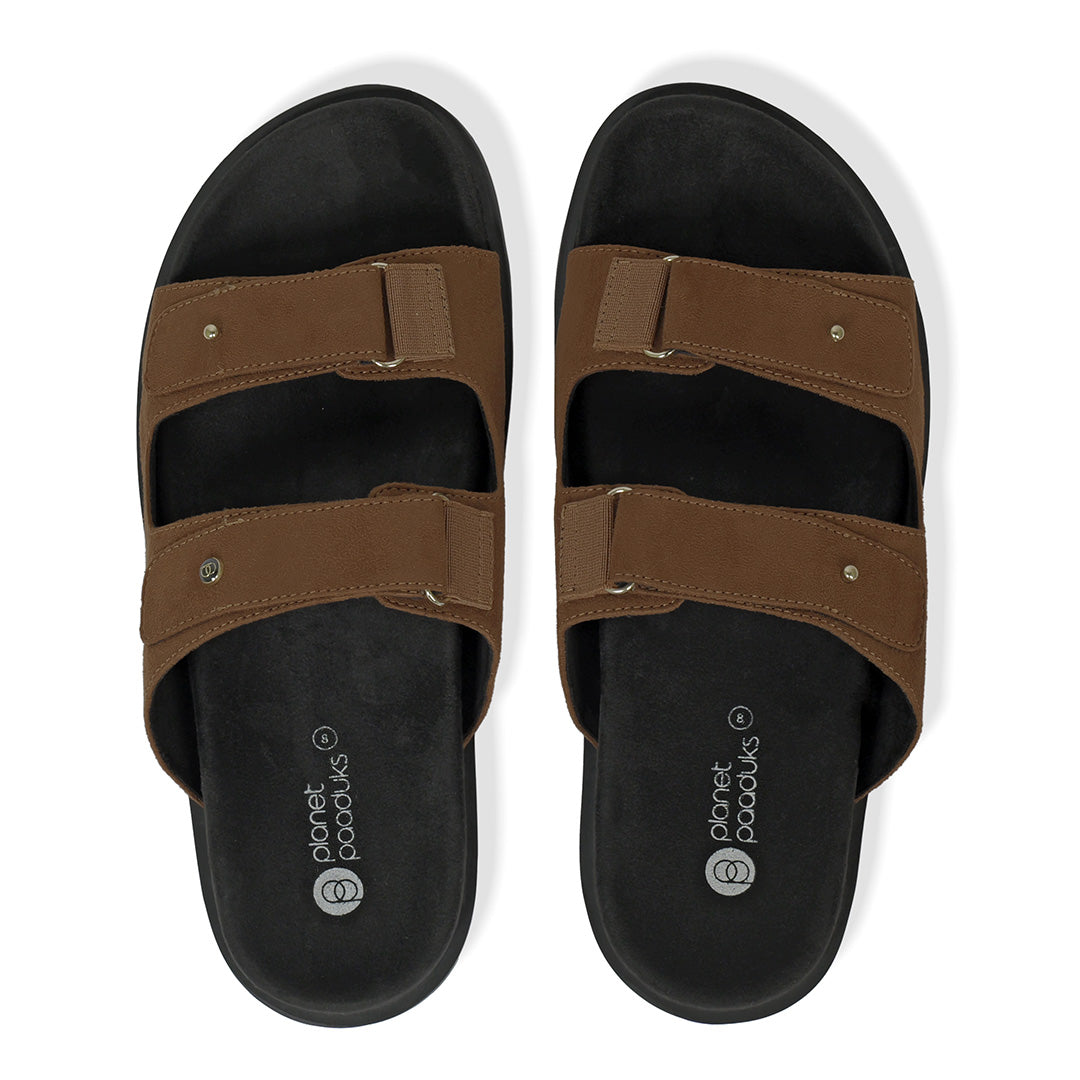 Zen Luxe Dual-Strap Vegan Suede Tan Men Slides - Image 8 - Paaduks