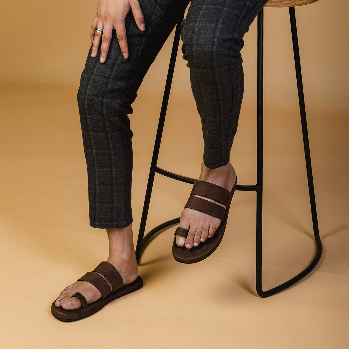 Ajio White Toe Ring Flat Sandals Uri Luxe Toe-Ring Vegan Suede