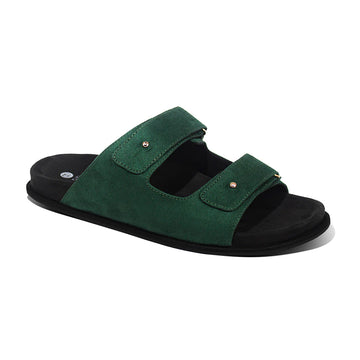 Zen Luxe Dual-Strap Vegan Suede Green Men Slides