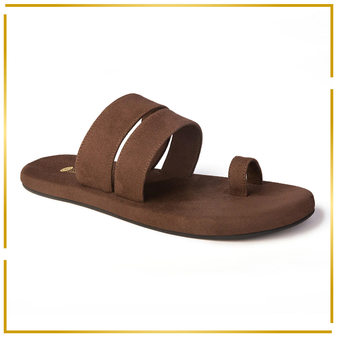 Uri Luxe - Toe-Ring Vegan Suede Brown Men Slides