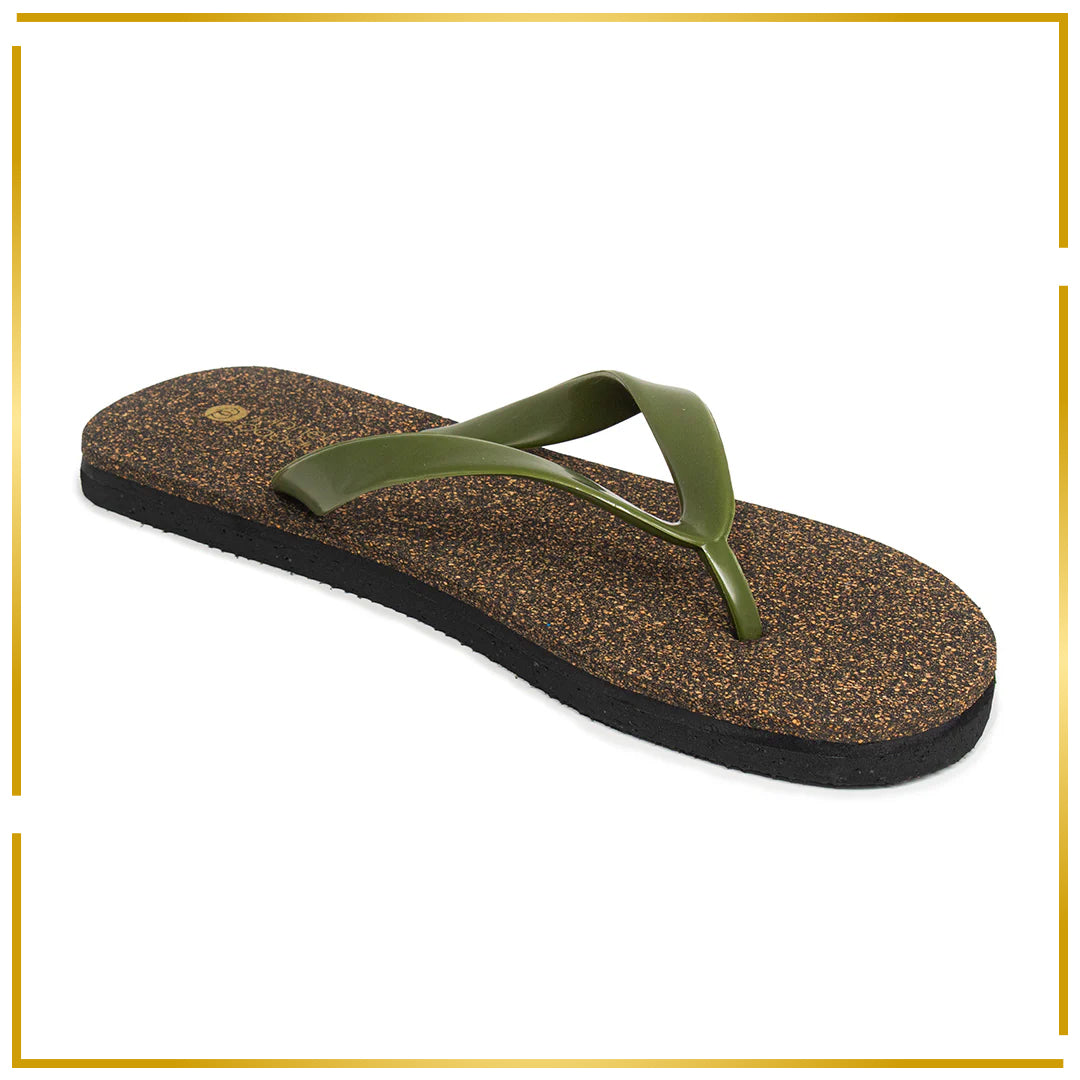 Exis Thong-Strap Cork Green Flip-Flops For Men