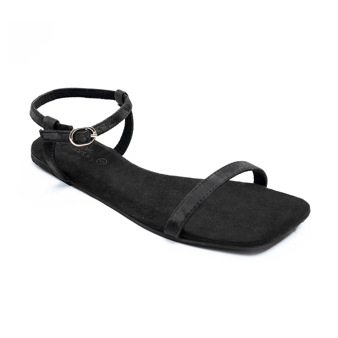 Zoe Luxe Ankle-Strap Vegan Leather Black Women Sandals