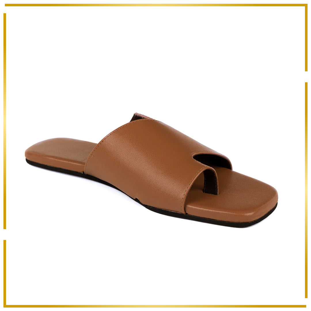 Yuna Cloak Vegan Leather Tan Women Slides