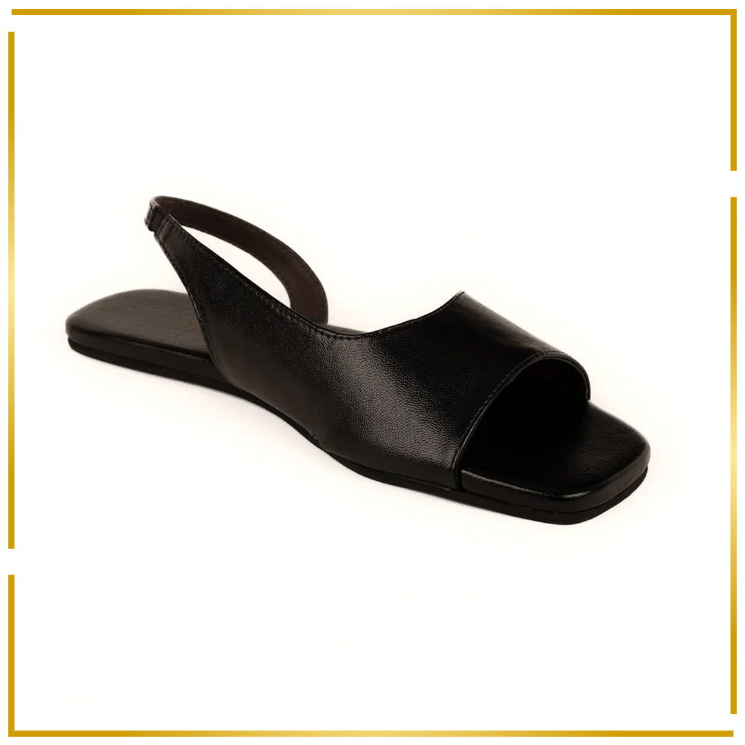 Seashell Slingback Vegan Leather Black Women Sandals